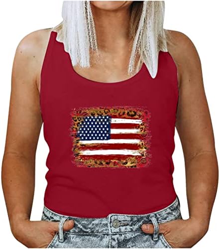 Ženska američka cisterna Top American Flag tiskani tenkovi vrh za žene bez rukava patriotske tenkove