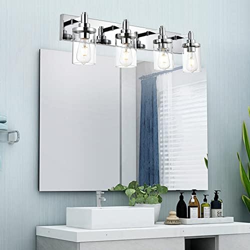 Tuluce 4 Light kupaonica Vanity Light Fixtures moderna hromirana seoska kuća Vanity Bar rasvjeta sa prozirnim