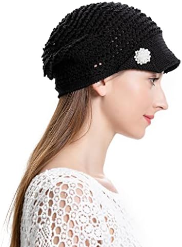 ZLYC Women Ljeto Slouchy Crochet Hat Hat Hatmade Clout pletena lobanja sa vizirom