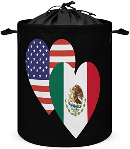 Meksiko Američka okrugla torba za veš sa Zastavom za srce vodootporna korpa za odlaganje sa poklopcem i