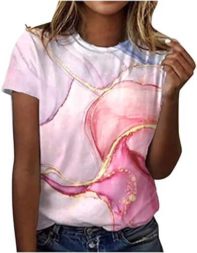 Ženske bluze mramorna cvjetna grafika Top Tshirts kratki rukav brodski vrat Brunch jesen ljeto bluze 2023