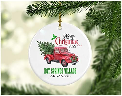 Božić ukras Tree Sretan Božić 2022 Hot Springs Village Arkansas Ornament Funny poklon Božić odmor kao porodica