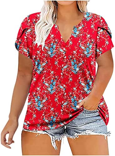 Ženska bluza za ljeto 2023. plus veličine Žene Casual Kratki latica tiskani majica V-izrez Loose Tops bluza