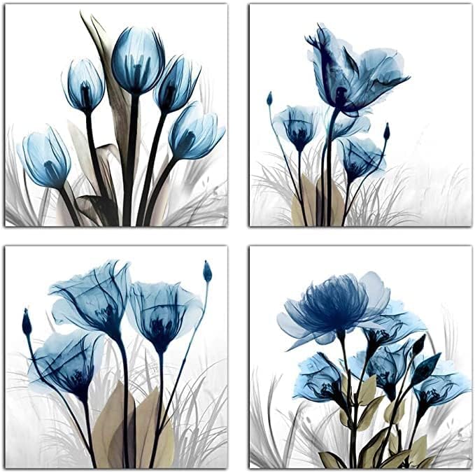 Wijotavic Flower Canvas Prints Wall Art Decor 4 ploče plavi elegantni Lala Artwork Simple Life slika za