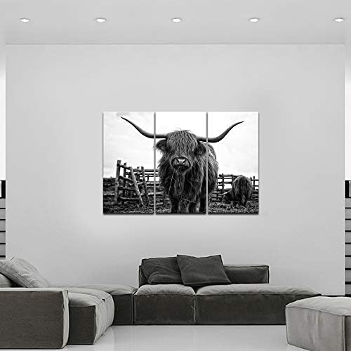 Nachi Wall-3 komada životinjsko platno zidna Umjetnost crno-bijela brdska krava slike Longhorn goveda zidna