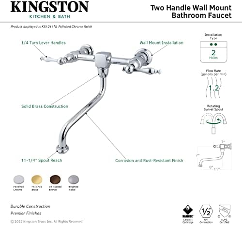 Kingston Brass KS1211NL baštine Kupatila slavina, polirani Chrome