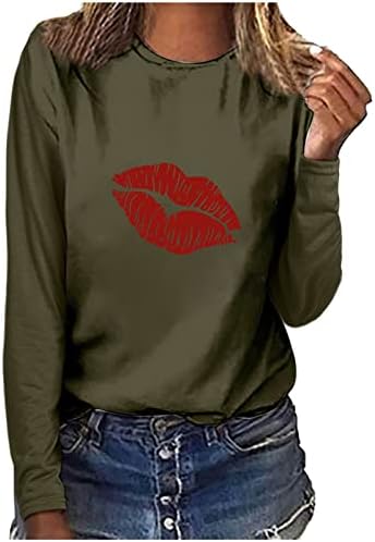 Usne Ispisuje vrhove dugih rukava za žene okrugli vrat tunika TEes majica Ležerne prilike Dressy Bluze Modni