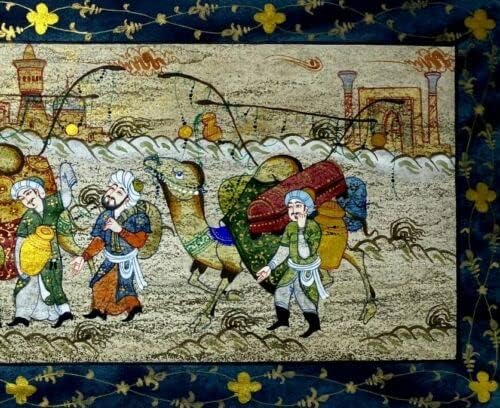 Minijaturna Slika Perzijski Umjetnički Rad Ručni Rad.Veliki karavan Puta svile 11, 2x5, 3