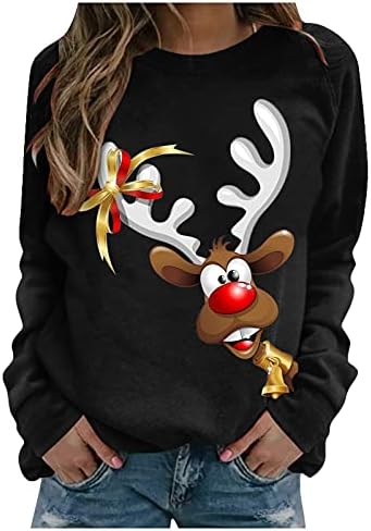 Grafički duks labavi božićni vrhovi žene kauzalne dukseve Xmas Crewneck dugim rukavima pulover crna-a