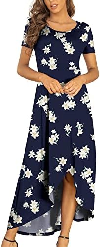 MRŠIINRI ženske ljetne Maxi haljine Casual kratki rukav okrugli vrat sarafan Boho cvjetni Print lepršave visoke niske duge haljine