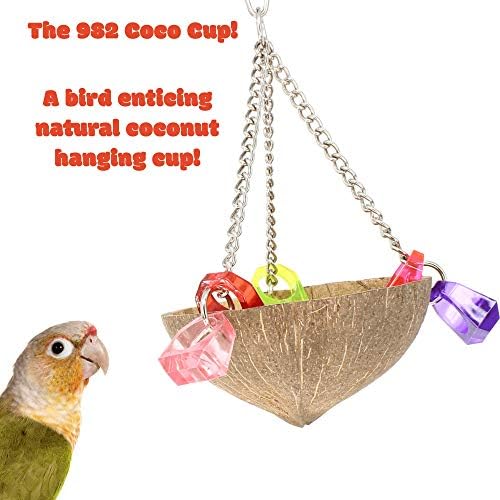 982 COCO CUP BONKA Ptice Toys Prirodni kokosov žvakač hvataljka Papagaj Parotlet Budgie Finch Cockatiel