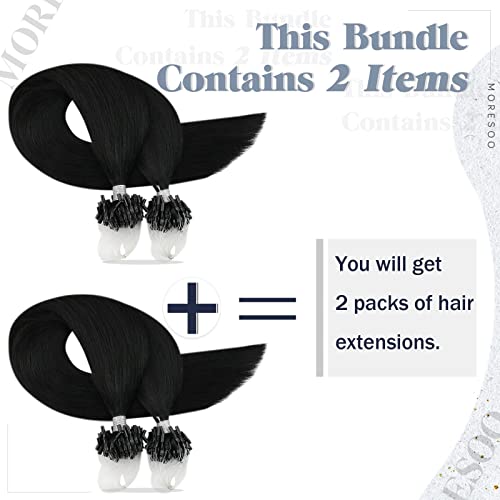 [Bundle] Moresoo 18inch+20inch Crne ekstenzije za kosu prava ljudska kosa Microbead Human Extensions 1g